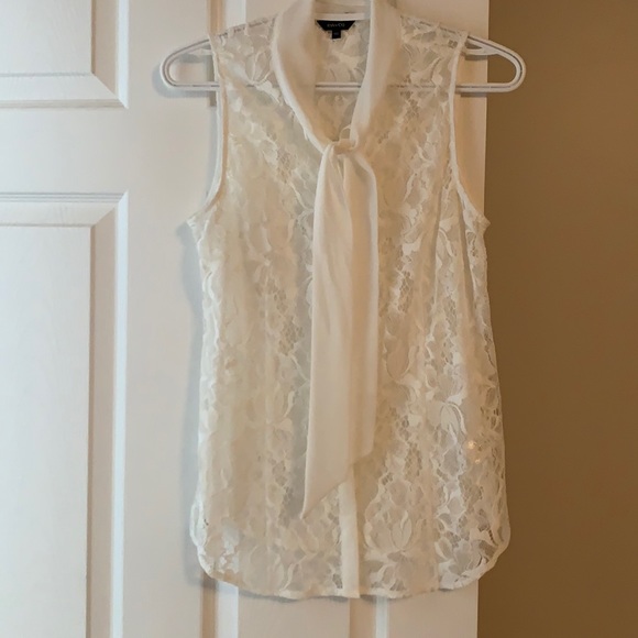 RW&CO - White Sleeveless Lace Neck-Tie Blouse - Picture 1 of 5